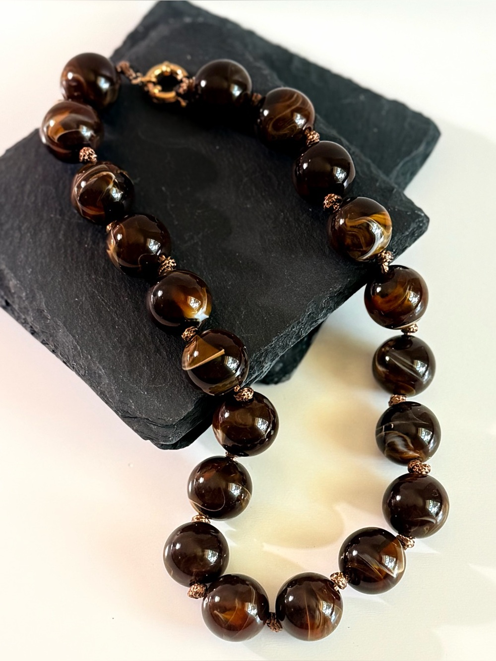 New Espresso Brown Marbled Chunky Beaded Necklace